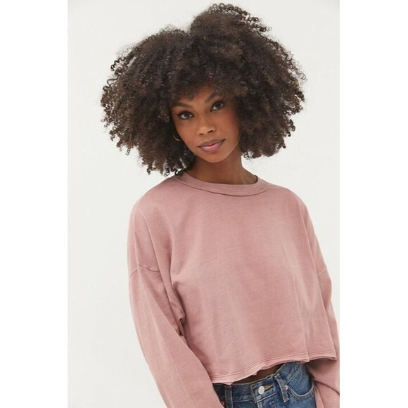 BDG Urban Outfitters Astrid Oversized Long Sleeve Cropped Tee Top Pink S 258597 - Picture 1 of 10